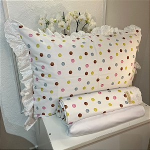 Conjunto de Lençol Solteiro – Poás Coloridos com Laise (3 peças)