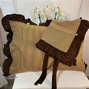 Capa de Travesseiro Algodão – Listras com Babado e Laços Laterais