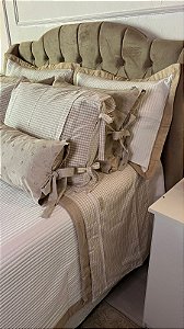 Jogo de Lençol Xadrez 230 Fios – 100% Algodão com Virol em Linho (Queen)