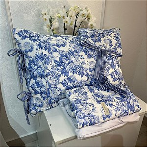 Jogo de Lençol Floral 230 Fios – 100% Algodão com Laços Xadrez (Casal)