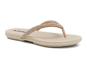 Chinelo Conforto Feminino Brilho Strass Comfortflex ALMOND