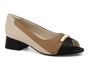 Sapato Comfortflex Peep Toe Preto Conforto