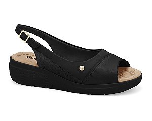Sandalia Comfortflex Slingback Anabela Preta