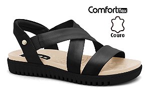 Sandalia Comfortflex Feminina Couro Preta