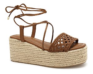 Sandalia Ramarim Anabela Tiras de Amarrar