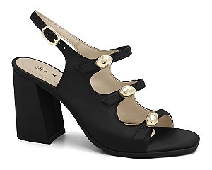 Sandalia Ramarim Salto Bloco Fivelas Preto