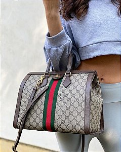 Bolsa Gucci GG Ophidia Monogram Marrom