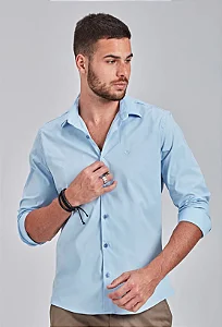 Camisa Manga Longa Slim Tricoline c/ Elastano Liso