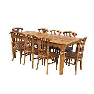 Mesa De Jantar 8 Lugares Madeira Maciça Cadeiras Leque Promoção