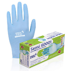 Luva Nitrílica Descartável Sensi 60001 Azul S/ Amido - Volk (100 unidades)