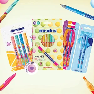 Kit Mentos Canetas Coloridas - Marca texto - Canetinhas - Compactor Mentos