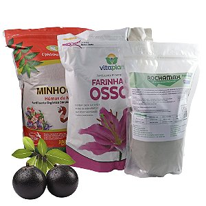 Kit Adubo Orgânico Super Jabuticaba - Pó de Rocha Húmus Farinha de Osso