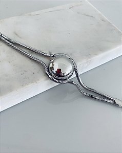 Bracelete Esfera em semijoia banhado a rôdio Branco PL 00007