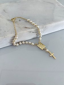 Pulseira pérola O SENHOR TE ABENÇOE E TE GUARDE em semijoia PL00015