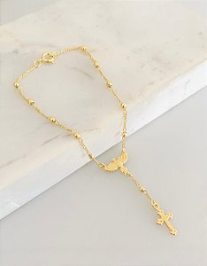 Pulseira terço Espírito Santo em banho de ouro 18k