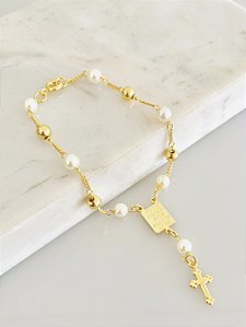 Pulseira terçinho com pérola em banho de ouro 18k