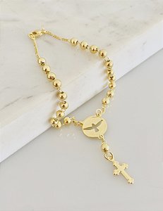 Pulseira terçinho com pingente Espírito Santo em banho de ouro 18k