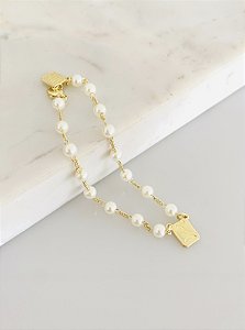 Pulseira Pai Nosso com pérola em banho de ouro 18k