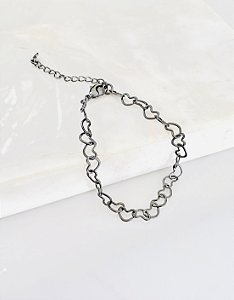 Pulseira corrente coração em banho de rôdio negro