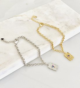 Pulseira cruz na corrente de elo portugues em semijoia