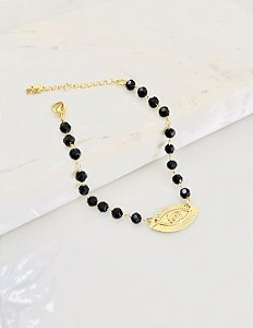 Pulseira olho grego com pedras em cristais banhado a ouro 18k