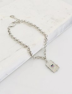 Pulseira coração de elo portugues em banho de rôdio branco