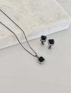 Conjunto quadradinho preto com banho de rôdio negro em semijoia