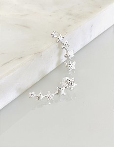 Brinco Ear Cuff diamantado coração ou estrela em semijoia banhado a prata
