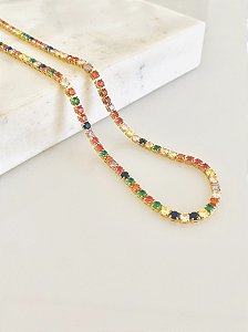 Rivieria colorido em semijoia banhado a ouro
