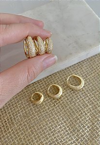 Trio de Argola gota cravejada em BIJU PREMIUM