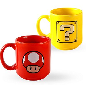 Caneca Mini Tina Lucky Block Super Mario em Cerâmica 100ml em