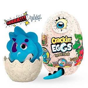 Pelúcia Interativa c/ Vibração e Som - Ovo Crackin Eggs Jurassic Friends Superceratops
