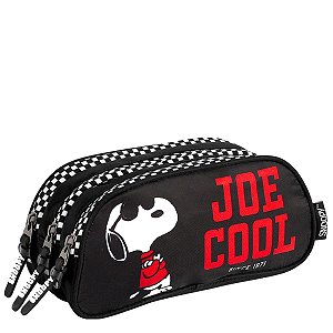 Estojo Triplo Juvenil Preto Snoopy Peanuts -  Luxcel