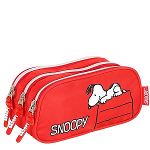 Estojo Triplo Juvenil Vermelho Snoopy Peanuts -  Luxcel