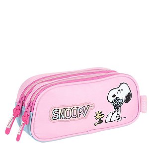 Estojo Duplo Snoopy Rosa com Patch Bordado e Logo Metalizado - Luxcel