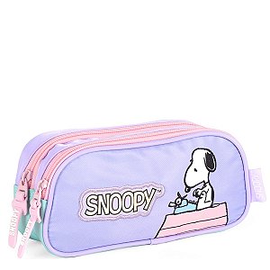 Estojo Duplo Snoopy Roxo com Patch Bordado e Logo Metalizado - Luxcel