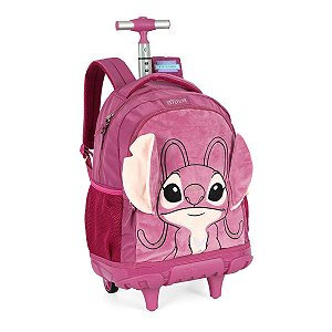 Mochila com Rodinhas Stitch & Angel 18” Pelúcia e Orelhas 3D Roxol UP4YOU - Disney Oficial - Design Premium