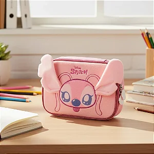 Estojo Box Escolar 100 Pens Aplique 3D Stitch & Angel Rosa - Disney