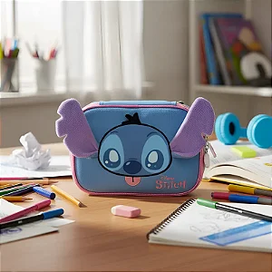 Estojo Box Escolar 100 Pens Aplique 3D Stitch Azul - Disney