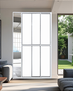 PORTA DE CORRER 2 FOLHAS (1 FIXA) ALUMÍNIO BRANCO COM TRINCO VIDRO LISO - LINHA RESISTENCE