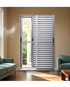 PORTA BALCÃO 3 FOLHAS MÓVEIS ALUMÍNIO BRILHANTE COM FECHADURA DUPLA VIDRO LISO - LINHA PREMIUM