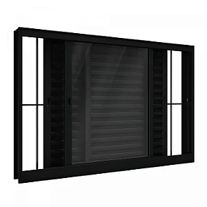 JANELA VENEZIANA 3 FLS MÓVEIS ALUMÍNIO PRETO C/ GRADE - LINHA 25 PREMIUM