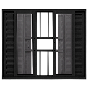 JANELA VENEZIANA 6 FLS ALUMÍNIO PRETO C/ GRADE - LINHA 25 PREMIUM