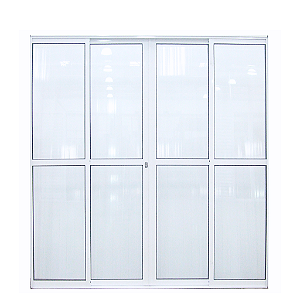 PORTA DE CORRER 4 FOLHAS ALUMÍNIO BRANCO VIDRO LISO C/ FECHADURA E TRINCO - LINHA PREMIUM