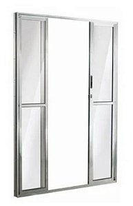 PORTA DE CORRER 4 FOLHAS ALUMÍNIO BRILHANTE VIDRO LISO C/ FECHADURA - LINHA PREMIU