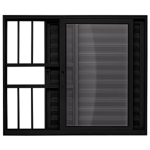 DUPLICADO - JANELA VENEZIANA 3 FLS ALUMÍNIO PRETO C/ GRADE - LINHA 25 PREMIUM