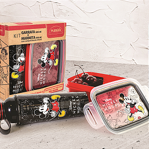 Kit Marmita com Divisória 850 ml e Garrafa 600 ml Homem Aranha Mickey Plasútil