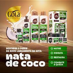 Shampoo Condicionador Creme Máscara Tônico Capilar Nata de Coco Gota Dourada