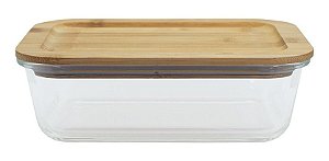 Pote Hermético de Vidro com Tampa de Bambu Retangular 1520ml