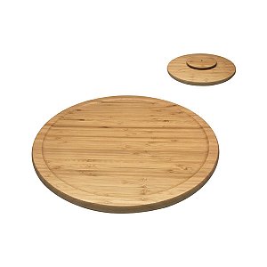 Tabua Redonda De Bambu Com Base Giratoria Petisco Bolo Oikos